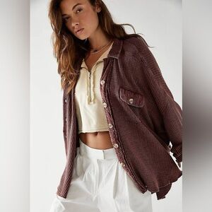 Free People FP One Scout Waffle Button-Down Jacket XL
